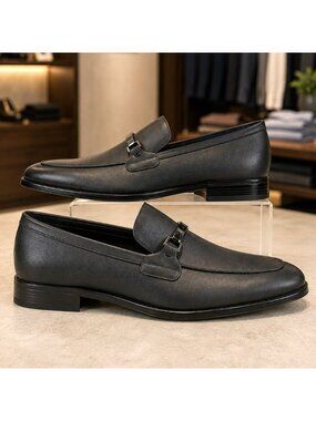 Guess Mens Black Faux Leather Loafers Slip-On Dress Shoes Size 10 12